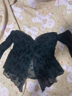 Princess Polly Black Floral Off-Shoulder Sheer Blouse